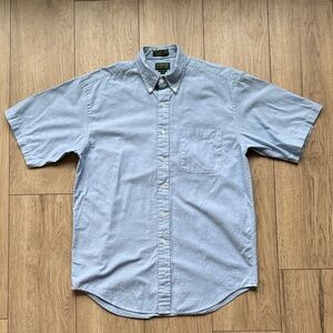 Robinson’s Private Stock Mens M Blue Chambray Button Down Shirt Short Sleeve